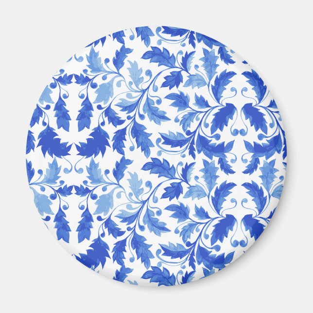Portugiesische Fliesen Blaue Blumen und Blätter Magnet (Vorne)