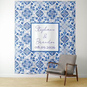 Portugiesische Fliesen Blaue Mittelmeer-Hochzeit Wandteppich