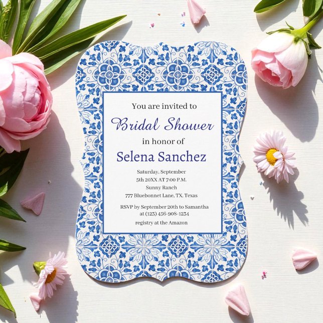 Portugiesische Fliesen Floral Blue Brautparty Einladung (Von Creator hochgeladen)