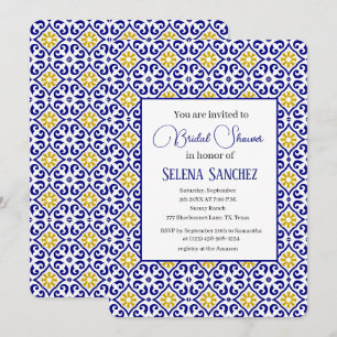 Portugiesische Fliesen Floral Watercolor Brautpart Einladung