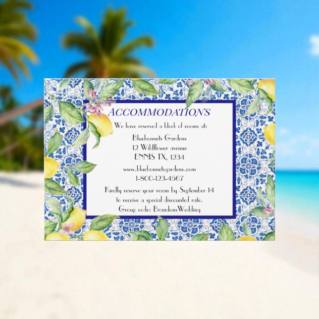 Portugiesische Fliesen Lemons Hochzeitsunterkünfte Begleitkarte (Von Creator hochgeladen)