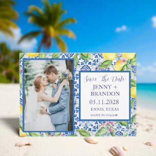 Portugiesische Fliesen Lemons White Foto Hochzeit Save The Date