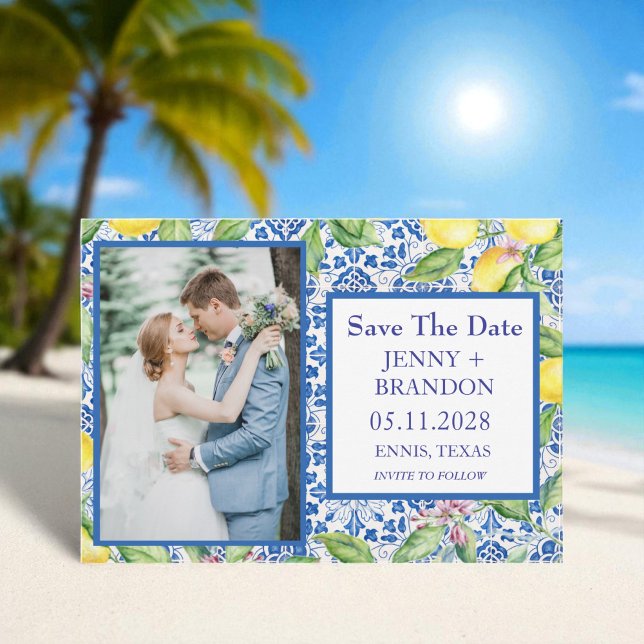 Portugiesische Fliesen Lemons White Foto Hochzeit Save The Date (Von Creator hochgeladen)