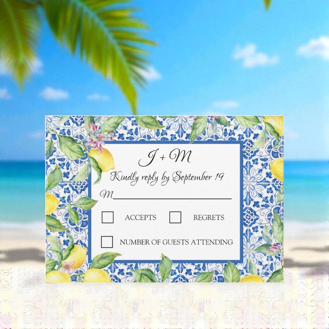 Portugiesische Fliesen Lemons White Mediterranean  RSVP Karte (Von Creator hochgeladen)