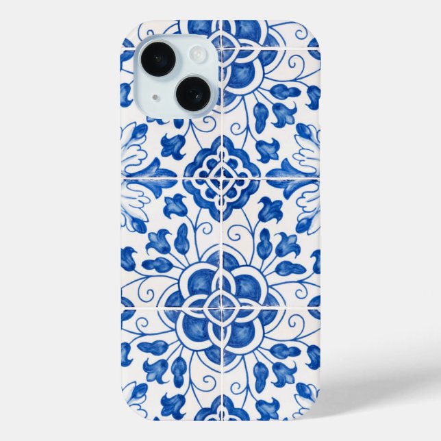 Portugiesische Fliesen mediterrane Blüten Case-Mate iPhone Hülle (Rückseite)