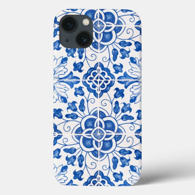 Portugiesische Fliesen mediterrane Blüten Case-Mate iPhone Hülle (Rückseite)