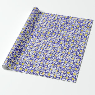 Portugiesische Fliesen Mittelmeer Blau Blumen Geschenkpapier