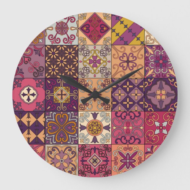 Portugiesische Fliesen: Talavera Stil Muster. Große Wanduhr (Vorderseite)