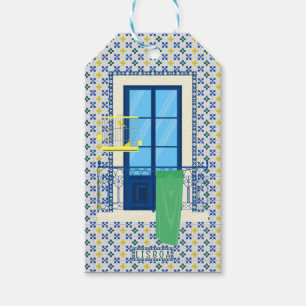 Portugiesische Fliesen und Fensterbalkon mit Vogel Geschenkanhänger
