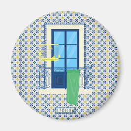 Portugiesische Fliesen und Fensterbalkon mit Vogel Magnet