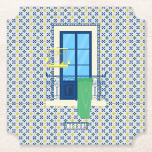 Portugiesische Fliesen und Fensterbalkon mit Vogel Untersetzer