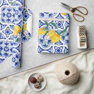 Portugiesische Fliesen, Zitronen, Früchte, Sommer Geschenkpapier