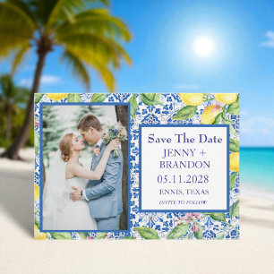 Portugiesische Fliesen Zitronen Weiß Foto Hochzeit Save The Date