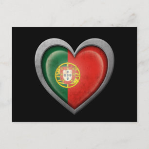 Portugiesische Herzenflagge mit Metallwirkung Postkarte