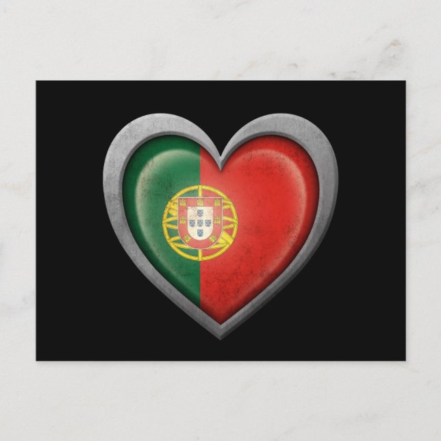 Portugiesische Herzenflagge mit Metallwirkung Postkarte (Vorderseite)