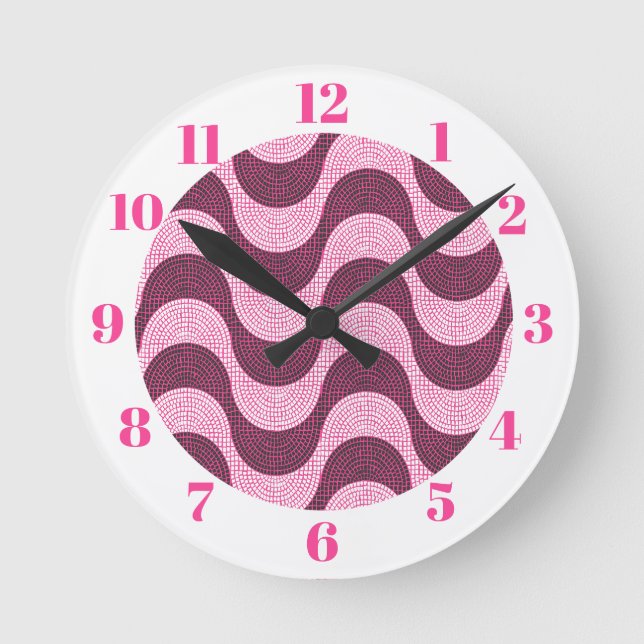 Portugiesische Kopfsteinwellen in modernem Rosa Runde Wanduhr (Vorderseite)