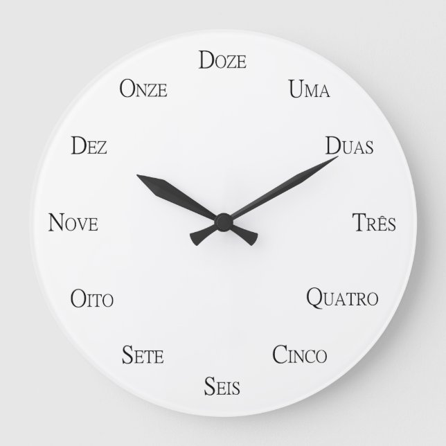 Portugiesische Nummern lernen benutzerdefinierbare Große Wanduhr (Vorderseite)