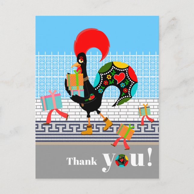 Portugiesische Rooster Birthday Party Danke Postkarte (Vorderseite)