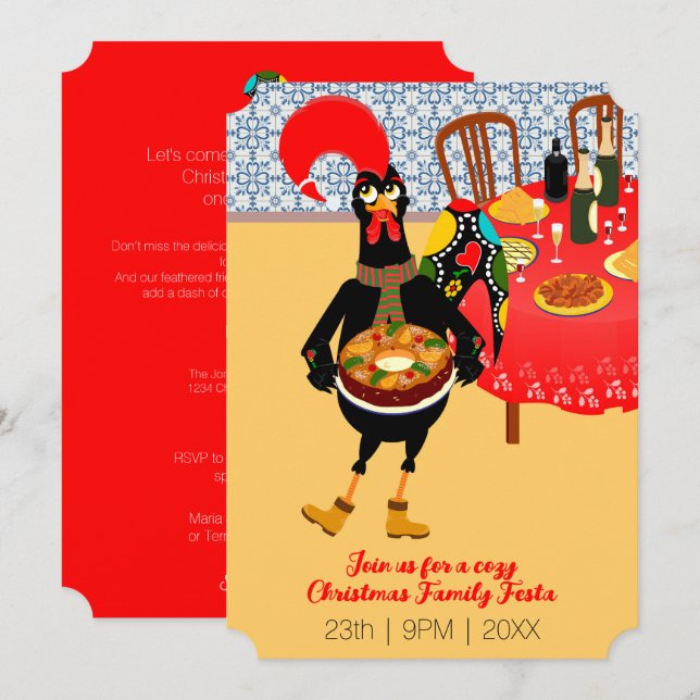 Portugiesische Rooster-Lieben King Cake Einladung (Vorne/Hinten)