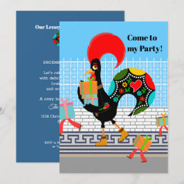 Portugiesische Rooster mit Geschenken 1. Geburtsta Einladung