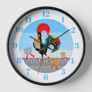 Portugiesische Rooster mit Geschenken 1. Geburtsta Uhr