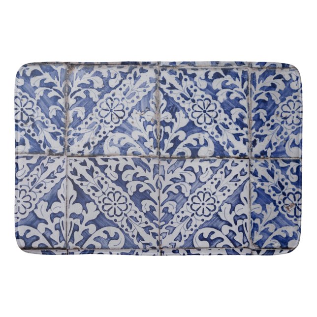 Portugiesische Tiles - Azulejo Blau und Weiße Flor Badematte (Vorderseite)