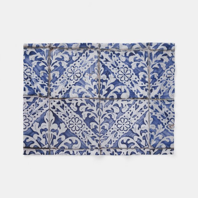Portugiesische Tiles - Azulejo Blau und Weiße Flor Fleecedecke (Vorderseite (Horizontal))