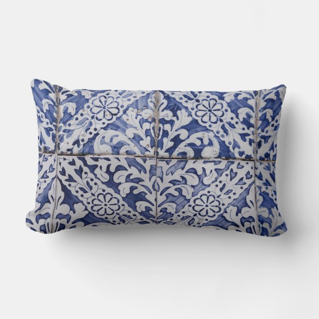 Portugiesische Tiles - Azulejo Blau und Weiße Flor Lendenkissen (Vorderseite)