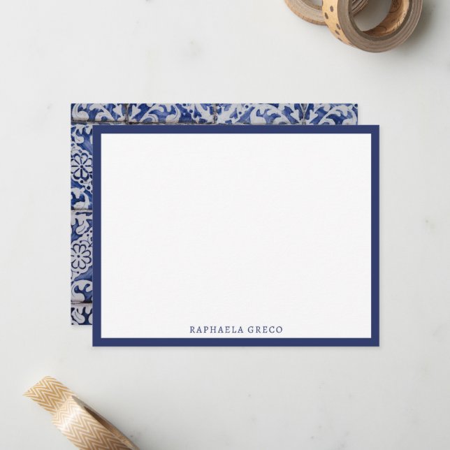 Portugiesische Tiles - Azulejo Blau und Weiße Flor Mitteilungskarte (Vorderseite/Rückseite Beispiel)