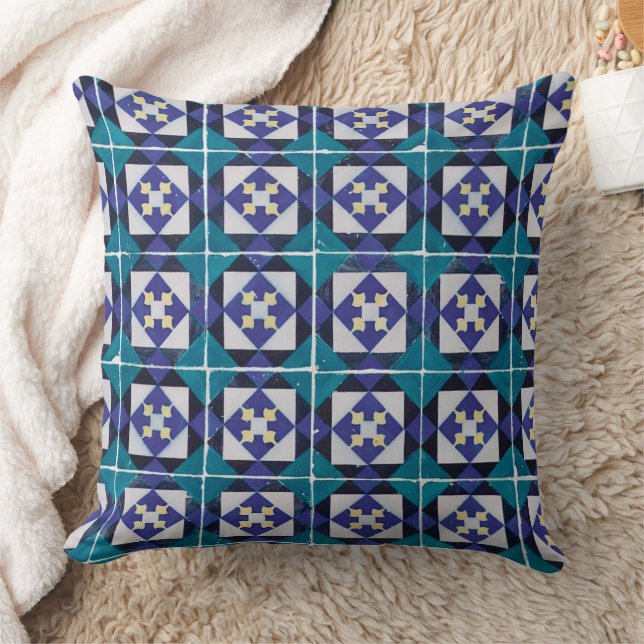 Portugiesische Tiles - Azulejo Diamond Geometric Kissen (Decke)