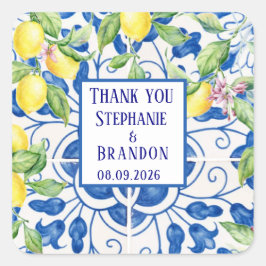 Portugiesische Tiles Lemons Mediterrane Hochzeit Quadratischer Aufkleber