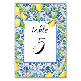 Portugiesische Tiles Lemons Mediterrane Hochzeit Tischnummer