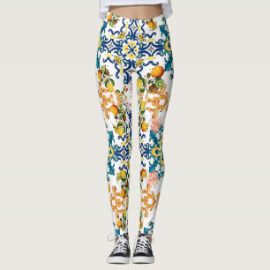 Portugiesische Vintage-Fliesen Kiwi- und Zitronenm Leggings