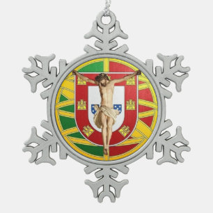 Portugiesische Volkskunst Keramik-Ornament Schneeflocken Zinn-Ornament
