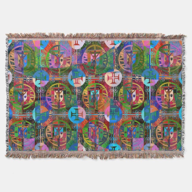 Portugiesische Volkskunst Throw Blanket Decke (Vorderseite)