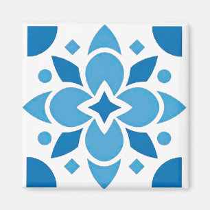 Portugiesischer Azulejo-Fliesen Blaues Muster Quad Magnet