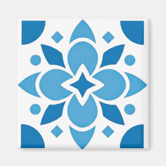 Portugiesischer Azulejo-Fliesen Blaues Muster Quad Magnet