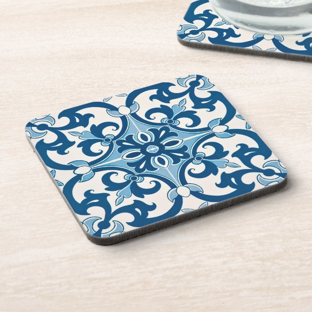 Portugiesischer Blue Azulejo Lilie Trinkbehälter Getränkeuntersetzer (Linke Seite)