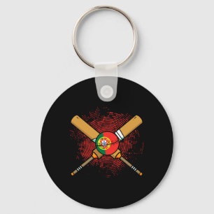 Portugiesischer Cricket-Schläger und Ll-Flagge Por Schlüsselanhänger