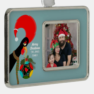 Portugiesischer Rooster Holly Weihnachtsbauble Rahmen-Ornament Silber
