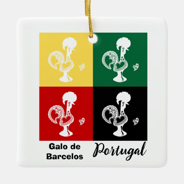 Portugiesischer Rooster von Barcelos farbenprächti Keramikornament (Vorderseite)