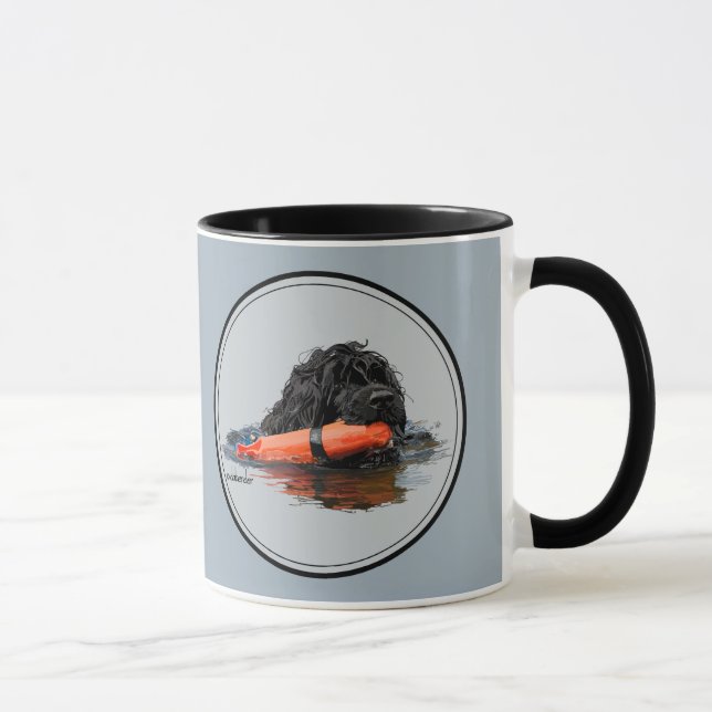 Portugiesischer Wasser-Hund mit orange Stoßdämpfer Tasse (Rechts)