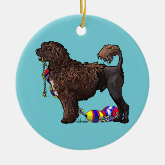 Portugiesischer Wasser-Hundebrown-Löwe mit Keramik Ornament