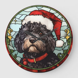 Portugiesischer Wasserhund Festgläserweihnachtsfes Große Wanduhr