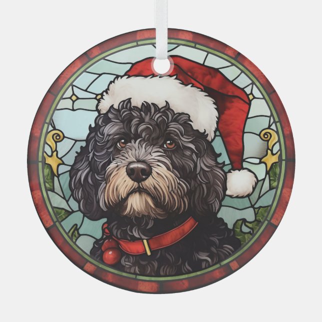 Portugiesischer Wasserhund Festgläserweihnachtsfes Ornament Aus Glas (Vorderseite)