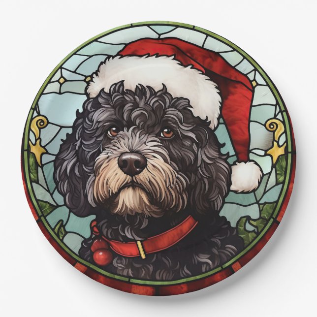 Portugiesischer Wasserhund Festgläserweihnachtsfes Pappteller (Vorderseite)