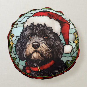 Portugiesischer Wasserhund Festgläserweihnachtsfes Rundes Kissen
