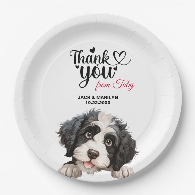Portugiesischer Wasserhund Hochzeit Danke Pappteller (Vorderseite)