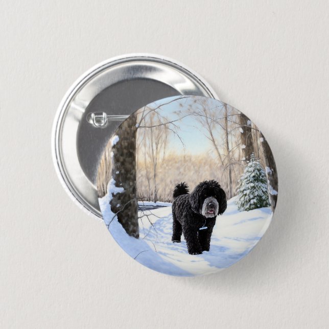 Portugiesischer Wasserhund lässt es zu Weihnachten Button (Vorne & Hinten)