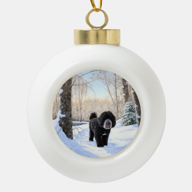 Portugiesischer Wasserhund lässt es zu Weihnachten Keramik Kugel-Ornament (Vorderseite)